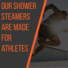Pure Athlete – vapeur douce et parfum orange-arbre-à-thé, image de douche relaxante.