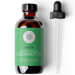 Pure Body Naturals huile coco fractionnée, bouteille ambre, protège les actifs délicats.