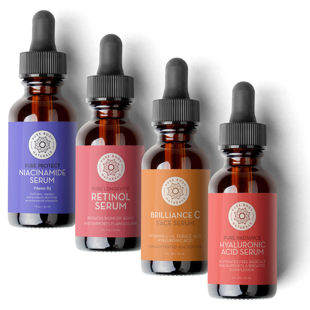 Pure Body Naturals hyaluronic acid serum bottle for deep hydration and smooth skin.