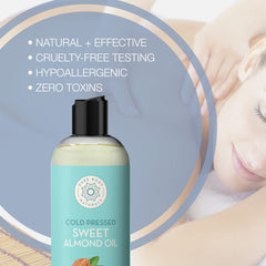 Pure Body Naturals Sweet Almond Oil on hair and scalp for moisture.