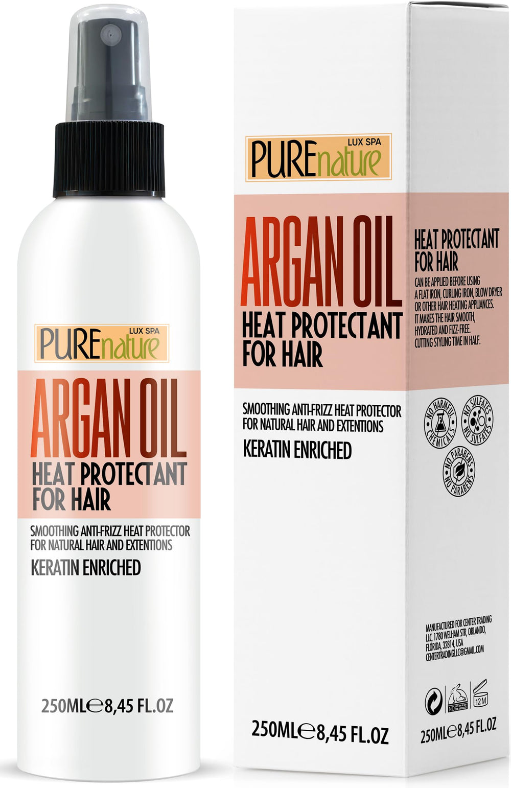 Pure Nature Lux Spa Argan – flacon spray protégeant les cheveux de la chaleur