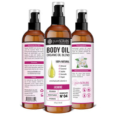 pureSCRUBS application huile corps jasmin, massage relaxant et peau satinée.