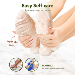 Purederm foot mask application socks demonstrate easy at-home care