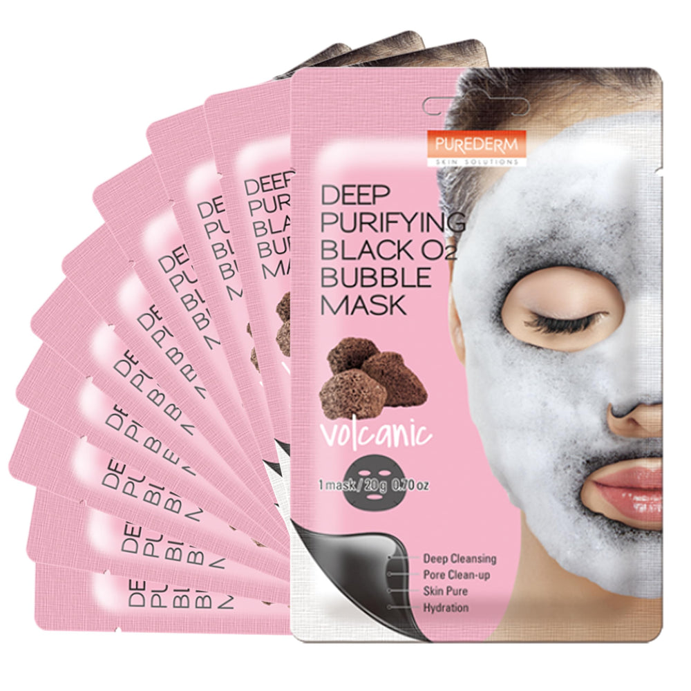 Purederm masque bulle noire volcanique – purification et fraîcheur visibles sur la peau