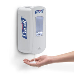 Vue frontale du Purell LTX-12 en blanc, design discret adapté aux espaces publics