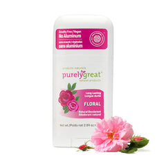 Purelygreat déodorant floral en stick, fraîcheur durable.