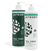 Purezero shampooing Tea Tree et Matcha en bouteille, revitalisant cuir chevelu.
