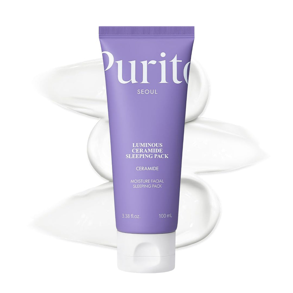 PURITO Soin Nuit Céramide Lumineux en bouteille, hydratation nocturne.