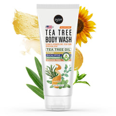 Puriya Douche Corps – bouteille arbre à thé, hydratation douce pour peau sensible.