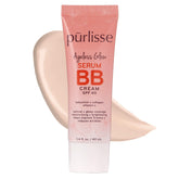 Pūrlisse Ageless Glow Serum BB Crème SPF 40, flacon, peau lumineuse et uniforme.
