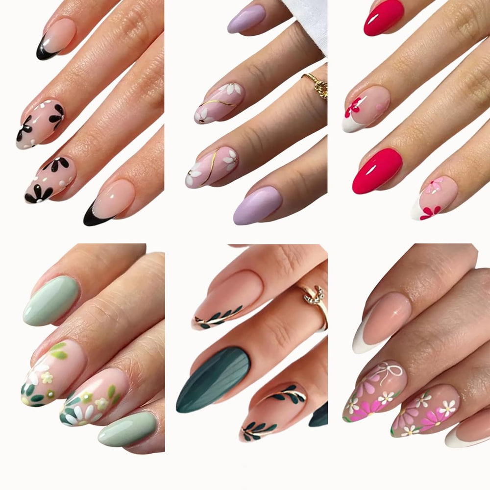 Ongles floraux Puyokinm prêts à poser pour une manucure rapide et élégante.