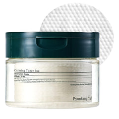 Tonique coton apaisant Pyunkang Yul PKY, pad double-face pour le visage et arbre à thé.