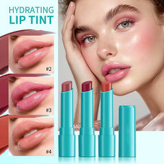 Qawnfy Lip Tint Hydratant – échantillons sur lèvres montrant la teinte Rose Mute