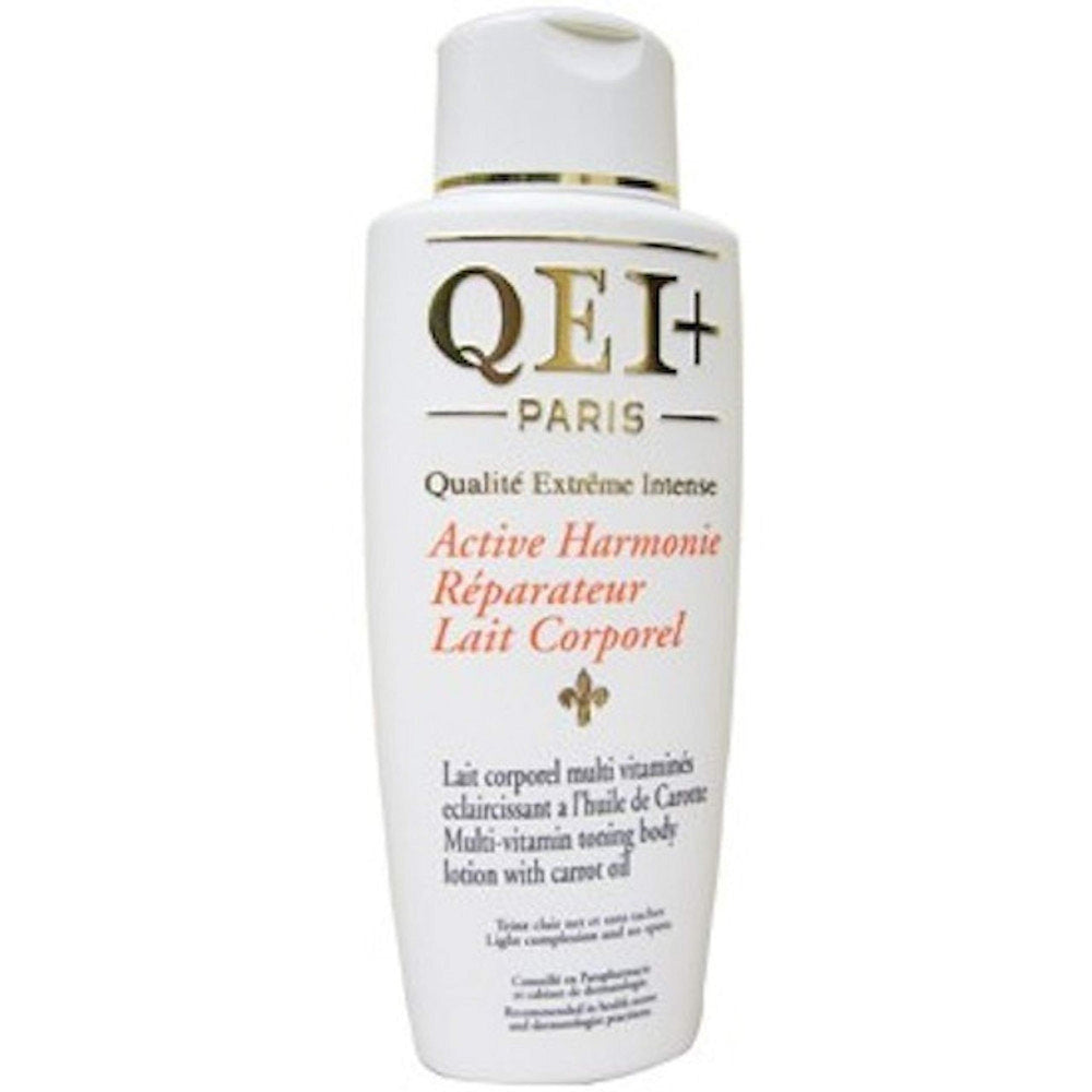 Qei+ Paris Active Harmonie, flacon lotion tonifiante pour le corps, huile de carotte nourrissante.