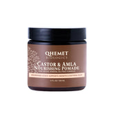 Qhemet Biologics Castor and Amla Nourishing Pomade bottle for daily moisture and shine.