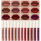 QiBest coffret 12 rouges matte avec fenêtre montrant les teintes disponibles