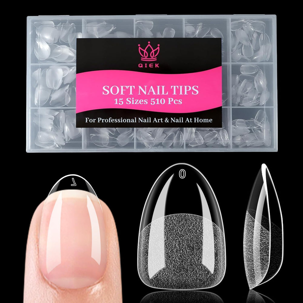 QIEK ensemble de faux ongles amande extra courts, 510 pièces, ajustement facile.