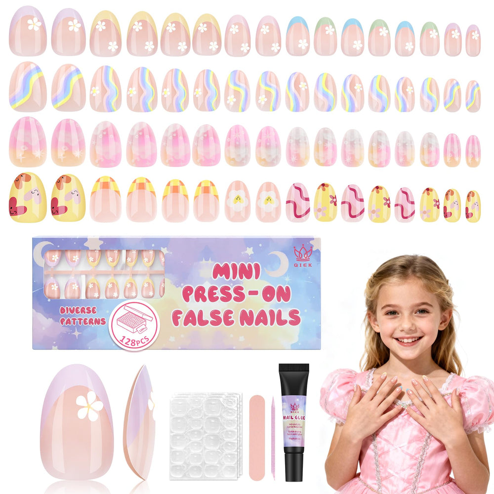 QIEK Ongles presse-enfant: ensemble 128 pièces, 16 tailles pour un ajustement facile.