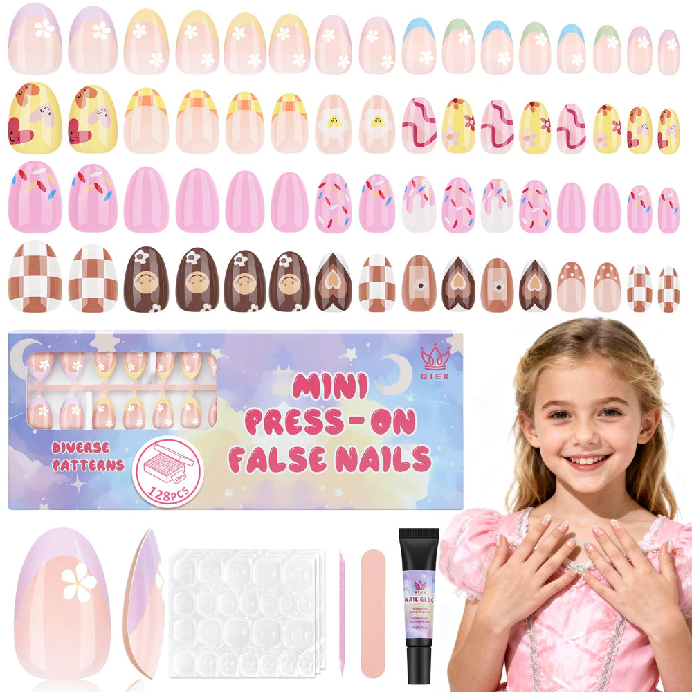 Ongles presse pour enfants QIEK – ensemble quatre ensembles colorés avec motifs floraux