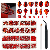 Qiipii cristaux rouges multi-formes pour ongles, brillance durable et options de design variées