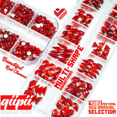 Qiipii strass rouges billes K9, tailles variées pour motifs scintillants.