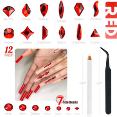 Qiipii strass rouge Siam, 12 formes pour styles variés.