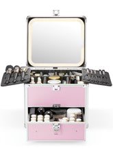 Boîte maquillage Qislee avec tiroir et miroir LED amovible, rangement pratique en voyage