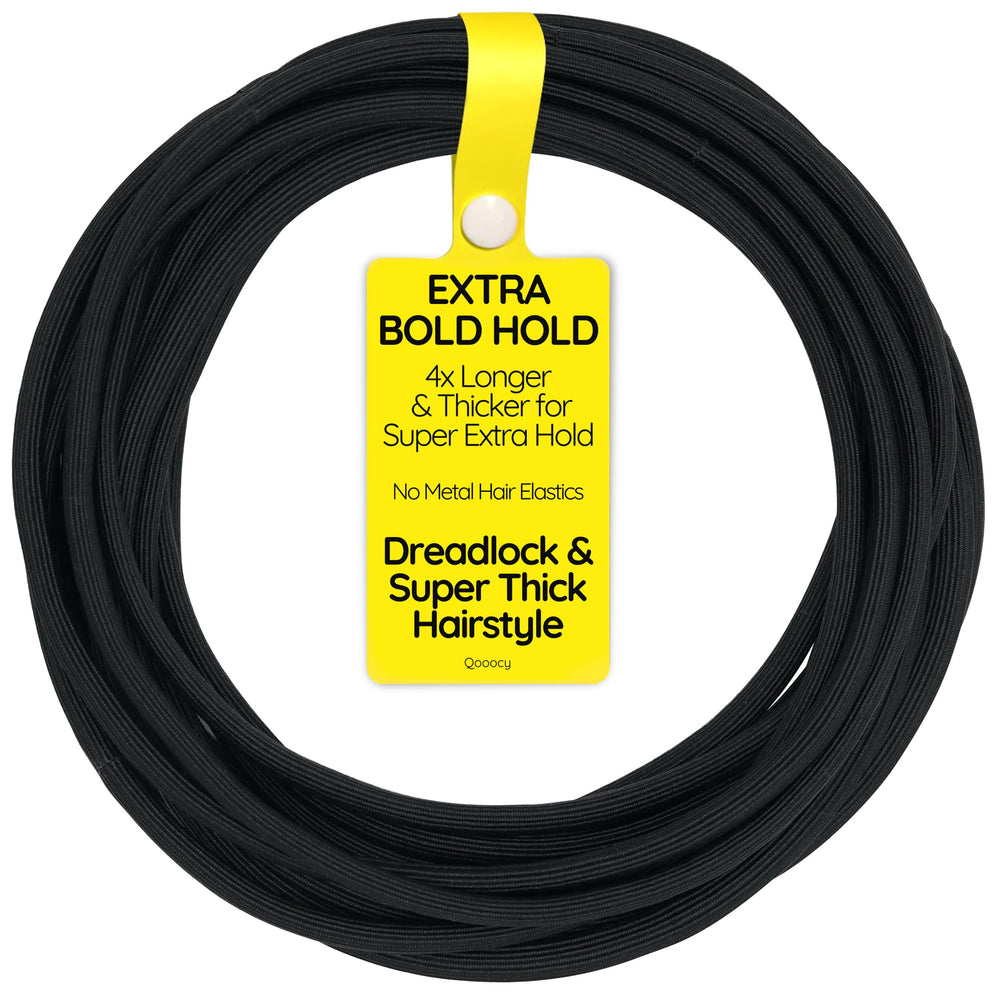 Élastiques Qooocy noir très longs, lot de 12, adaptés aux cheveux volumineux.