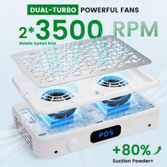 Quaferen Nail Dust Collector, affichage LED et 5 vitesses, contrôle précis en temps réel.