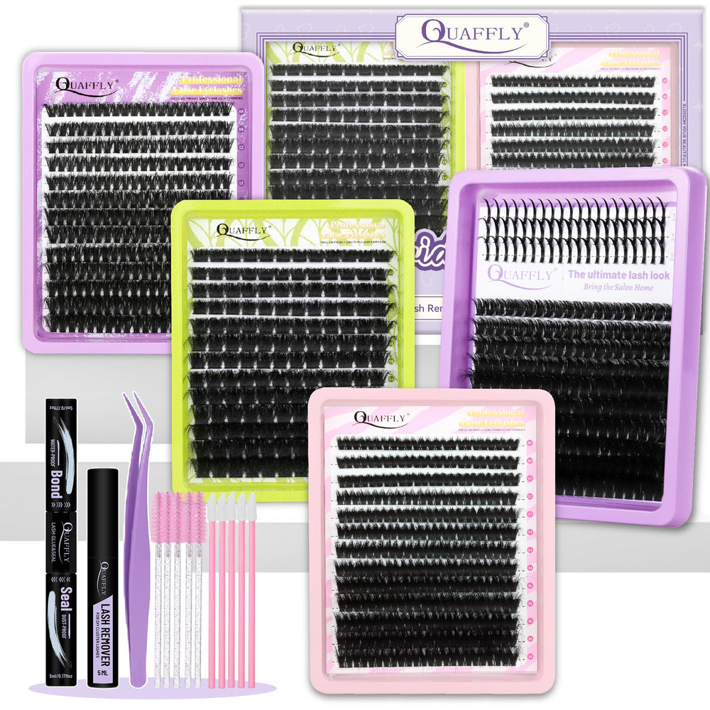 QUAFFLY kit-extension-cils-D-Curl 10-18mm prêt pour une application maison.
