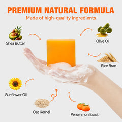 QualiLife Savon Persimmon : mousse légère et texture riche visibles en gros plan.