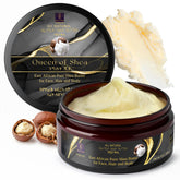 Beurre de karité brut Queen of Shea sur visage, hydratation douce et durable