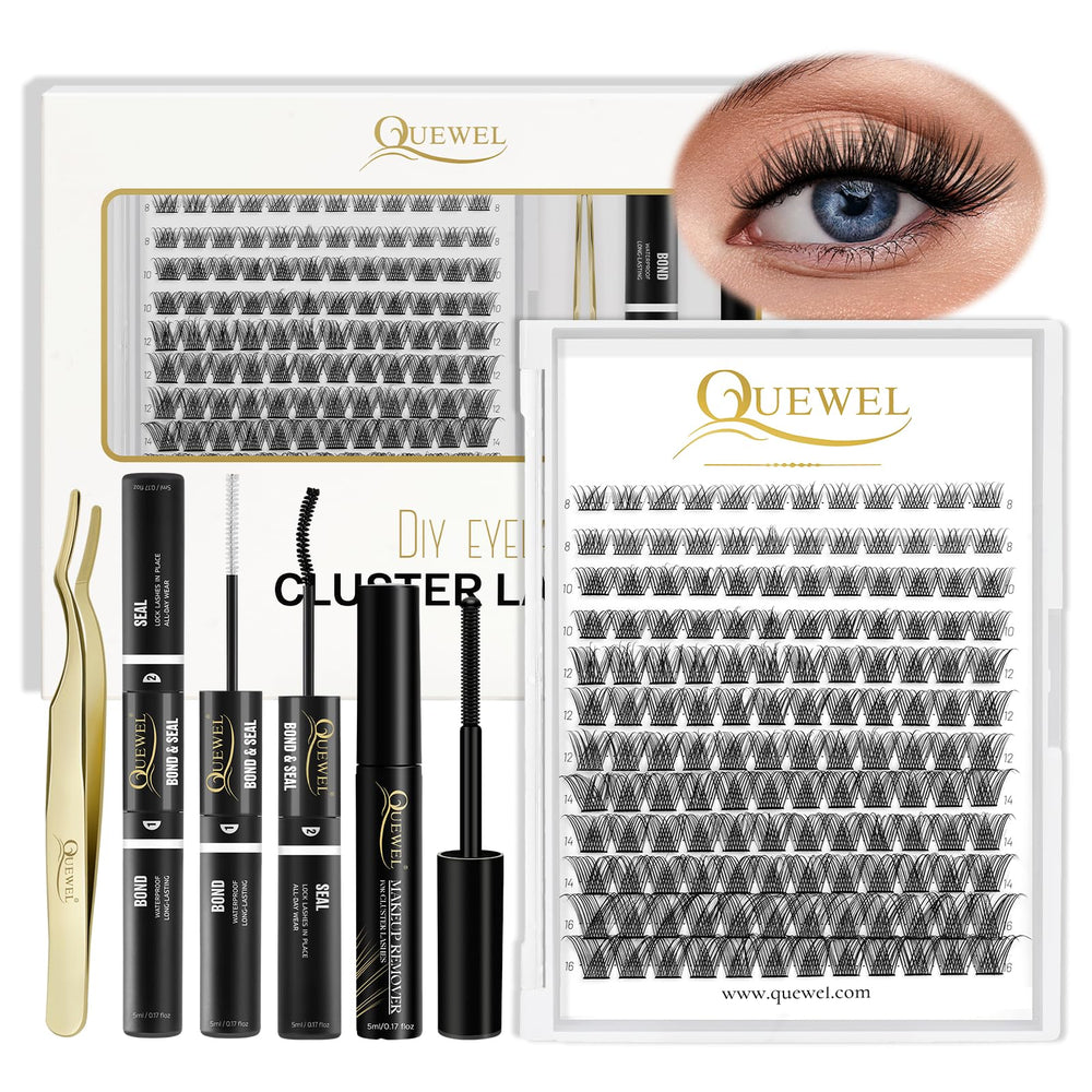 QUEWEL kit-extension-cils-clusters-144-pcs, pratique pour des extensions DIY à domicile et en voyage