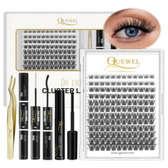 QUEWEL kit-extension-cils-clusters-144-pcs, pratique pour des extensions DIY à domicile et en voyage
