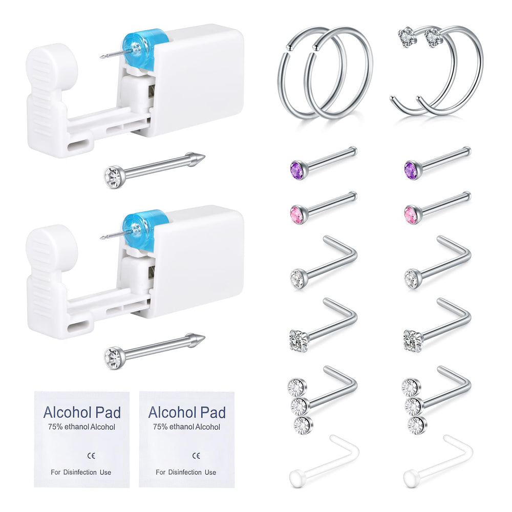 QWALIT kit piercing nez 2pcs, deux pistolets jetables pour usage à domicile.