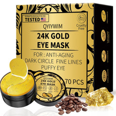 Patchs yeux Qyiywim Or 24K en application, regard frais et lumineux.