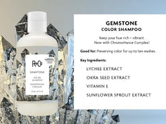 R+Co Gemstone Color Après-shampooing, bouteille, prolonge la couleur et démêle en douceur.
