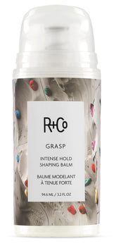 R+Co Grasp baume coiffant en flacon, tenue solide sans croquant.