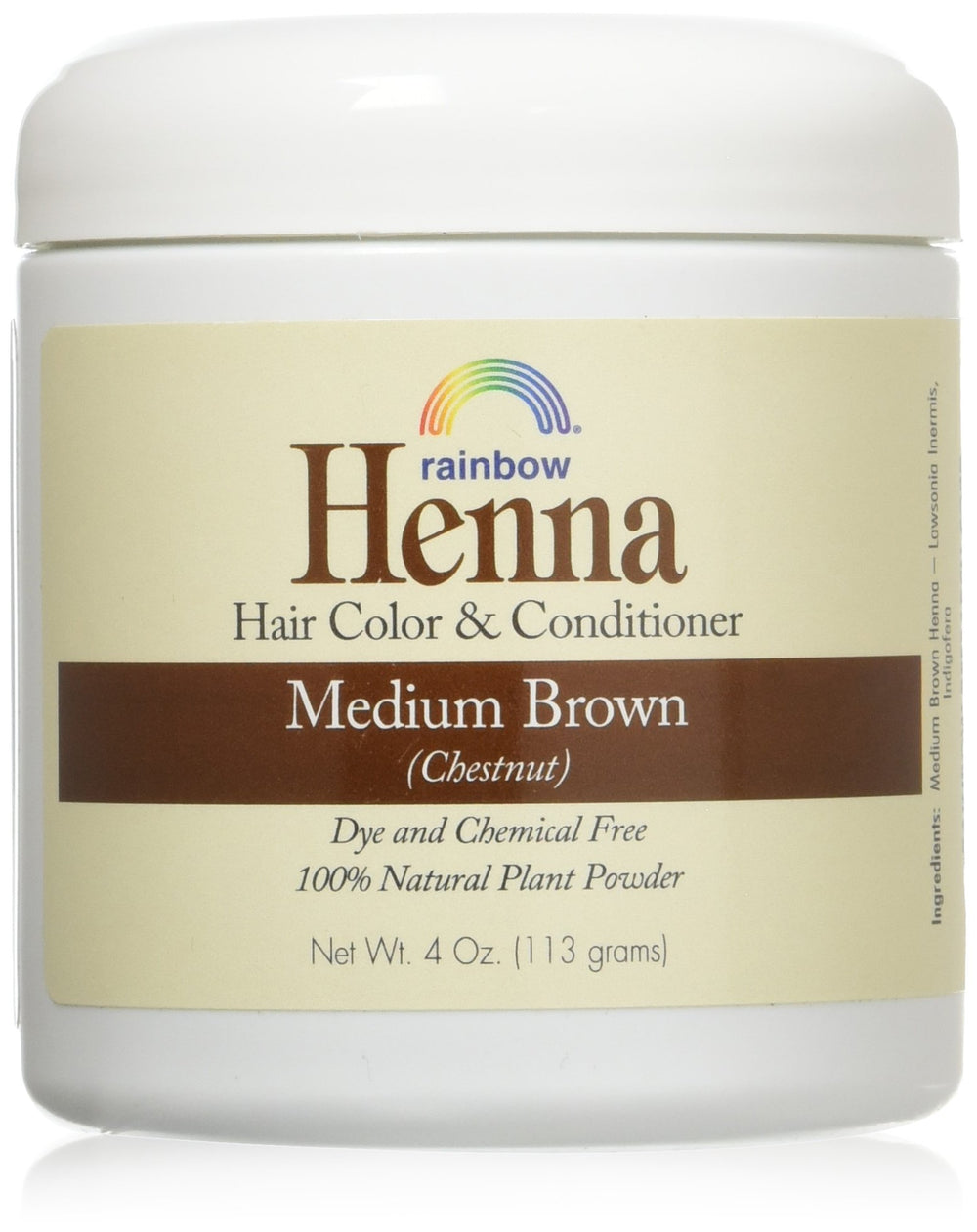 Rainbow Research henné persan médium brun noisette sur emballage, usage pratique et naturel