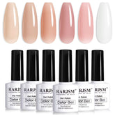 Vernis gel nude RARJSM ensemble transparent pour une manucure naturelle.
