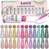 RARJSM reflective glitter gel liner close-up on nails with diamond-like sparkle.