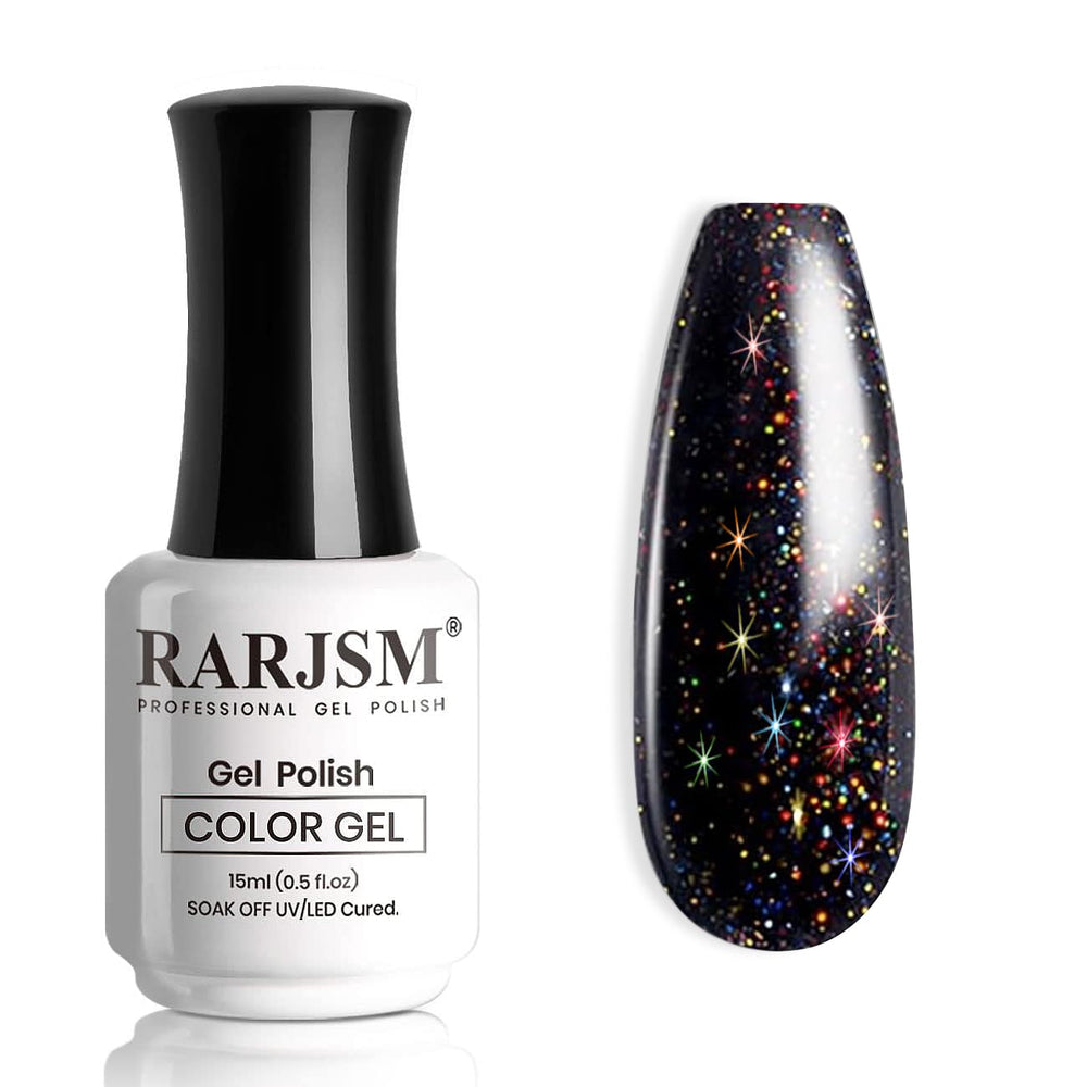 RARJSM Vernis Gel Noir Paillettes Irisées, éclat durable pour toutes occasions.