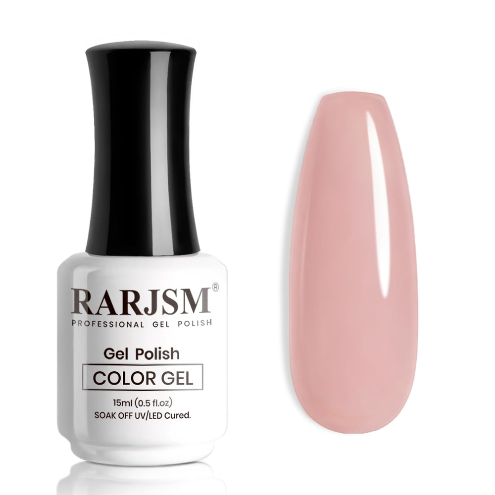 Vernis Gel Nude Gris Neutre Clair RARJSM sur ongle naturel, fini transparent et élégant
