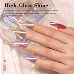 Vernis gel RARJSM nude rose clair pour une manucure naturelle.