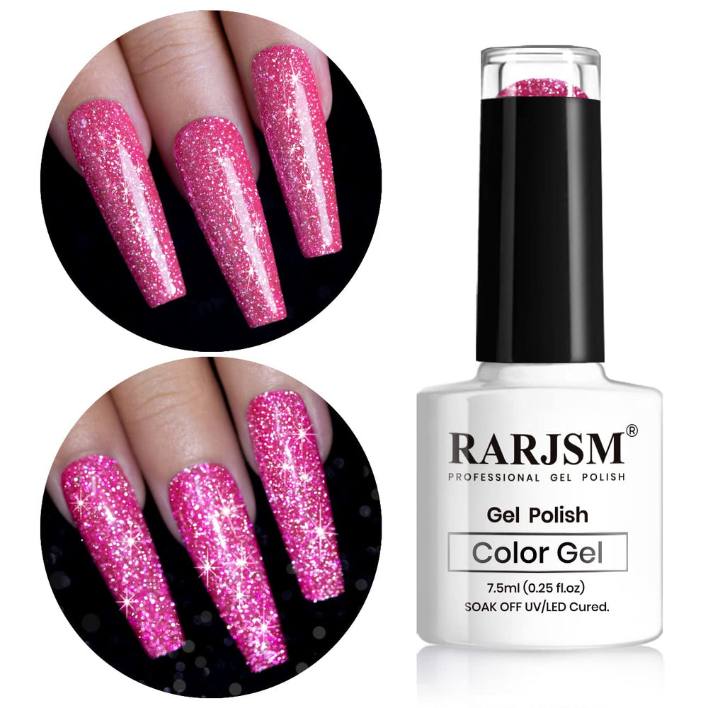 Vernis gel RARJSM paillette reflet rose neon pour brillance durable