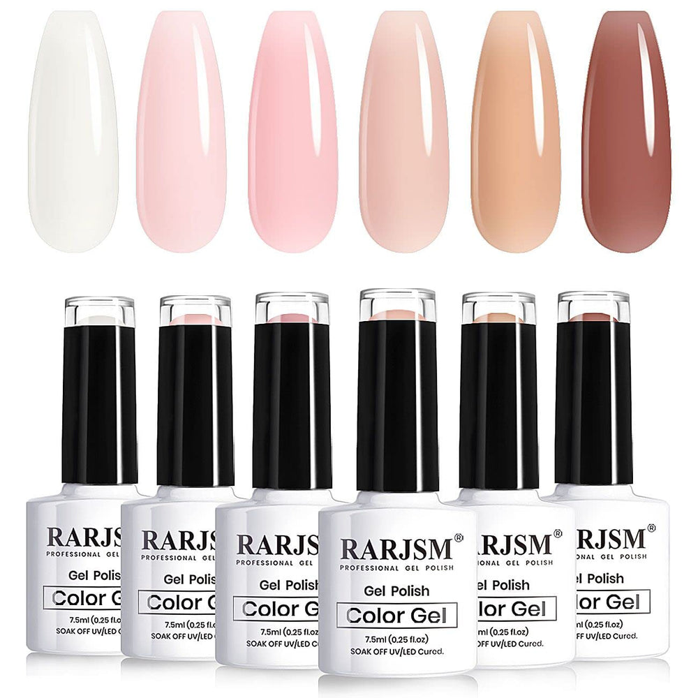 Vernis gel RARJSM rose clair gelée pour une manucure naturelle et lumineuse.