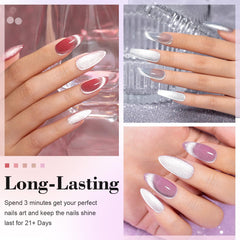 Vernis gel RARJSM rose pâle et violet clair pour des ongles doux.