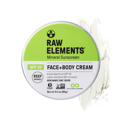 Raw Elements crème solaire visage et corps dans boîte métallique, protection écologique