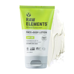 Raw Elements: crème solaire minérale visage et corps SPF30 en tube.