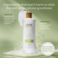 Formule douce RAW SUGAR adaptée aux peaux sensibles au thé vert aloe.